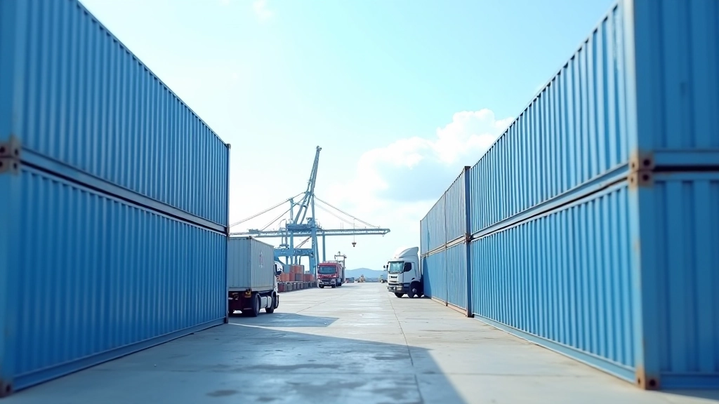 Přístavní terminál s nakladanou kontejnery a automobily připravenými na export, logistika a obchod