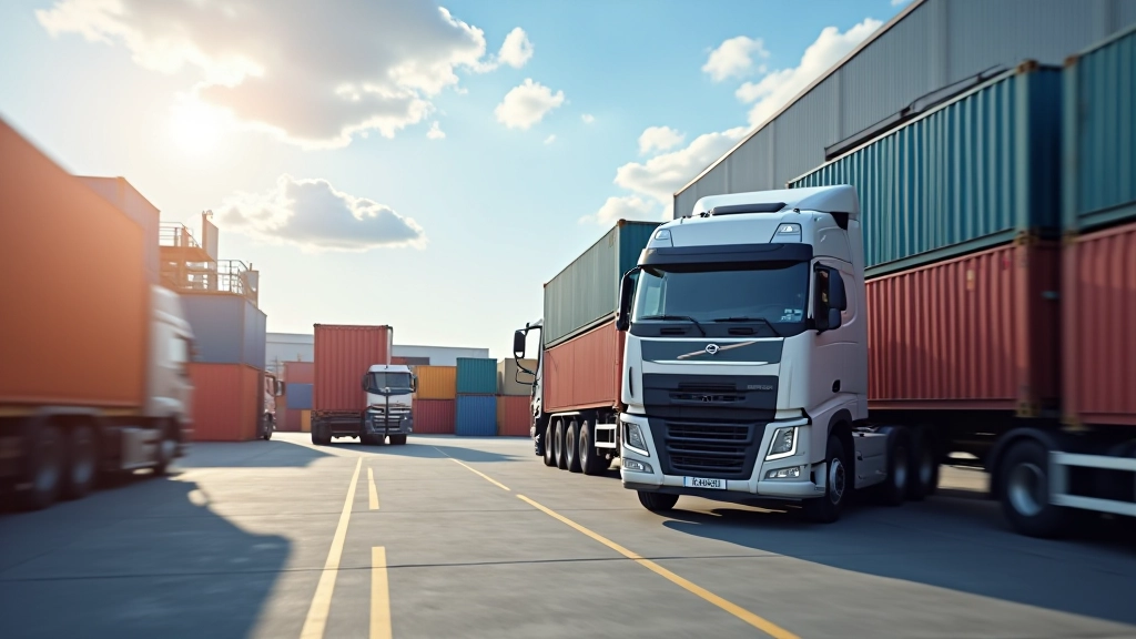 Přepravní kontejnery a logistické vozy v průmyslovém prostředí, efektivní supply chain